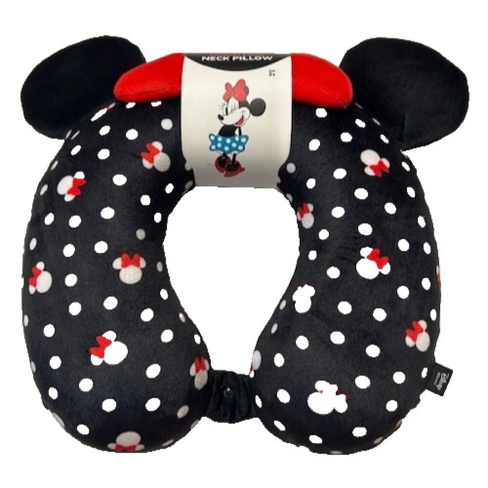 Minnie Mouse Disney Black Memory Foam Polka Dot Neck Pillow‎ w/ Ears and Bow NWT